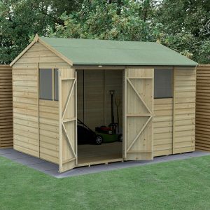 10' x 8' Forest Beckwood 25yr Guarantee Shiplap Pressure Treated Double Door Reverse Apex Wooden Shed (3.01m x 2.61m) by Buy Sheds Direct