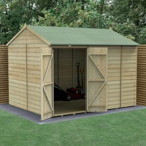 10' x 8' Forest Beckwood 25yr Guarantee Shiplap Pressure Treated Windowless Double Door Reverse Apex Wooden Shed (3.01m x 2.61m) by Buy Sheds Direct