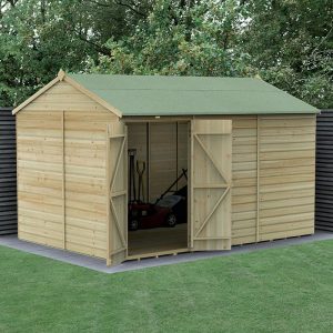 12' x 8' Forest Beckwood 25yr Guarantee Shiplap Pressure Treated Windowless Double Door Reverse Apex Wooden Shed (3.6m x 2.61m) by Buy Sheds Direct