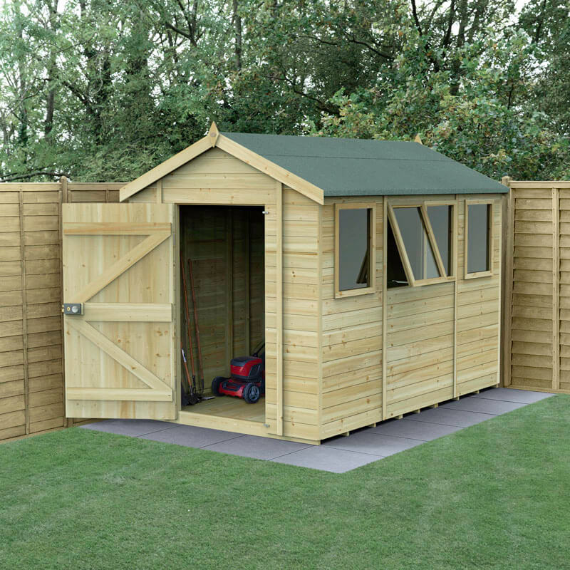 10' x 6' Forest Timberdale 25yr Guarantee Tongue & Groove Pressure Treated Apex Shed â 4 Windows (3.06m x 1.98m) by Buy Sheds Direct