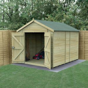 10' x 8' Forest Timberdale 25yr Guarantee Tongue & Groove Pressure Treated Windowless Double Door Apex Shed (3.06m x 2.52m) by Buy Sheds Direct