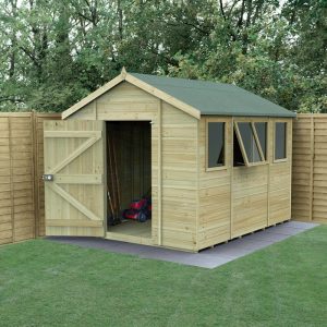 10' x 8' Forest Timberdale 25yr Guarantee Tongue & Groove Pressure Treated Apex Shed â 4 Windows (3.06m x 2.52m) by Buy Sheds Direct