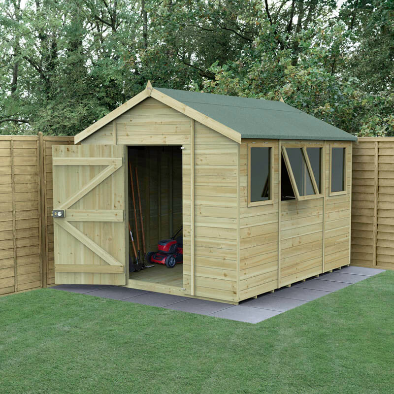 10' x 8' Forest Timberdale 25yr Guarantee Tongue & Groove Pressure Treated Apex Shed â 4 Windows (3.06m x 2.52m) by Buy Sheds Direct