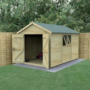 12' x 8' Forest Timberdale 25yr Guarantee Tongue & Groove Pressure Treated Double Door Apex Shed (3.65m x 2.52m) by Buy Sheds Direct