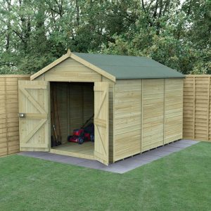 12' x 8' Forest Timberdale 25yr Guarantee Tongue & Groove Pressure Treated Windowless Double Door Apex Shed (3.65m x 2.52m) by Buy Sheds Direct