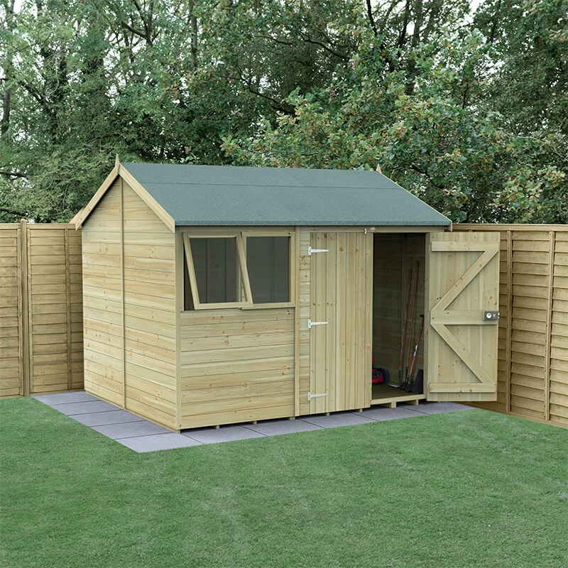 10' x 8' Forest Timberdale 25yr Guarantee Tongue & Groove Pressure Treated Double Door Reverse Apex Shed (3.06m x 2.52m) by Buy Sheds Direct