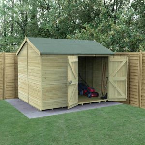10' x 8' Forest Timberdale 25yr Guarantee Tongue & Groove Pressure Treated Windowless Double Door Reverse Apex Shed (3.06m x 2.52m) by Buy Sheds Direct