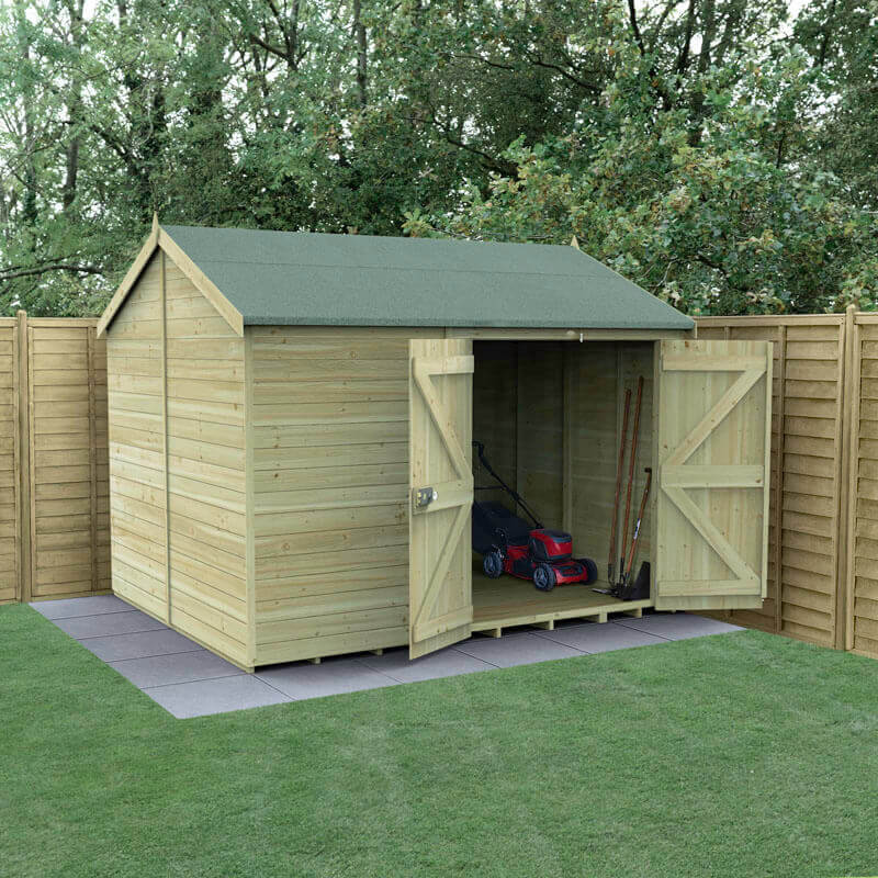 10' x 8' Forest Timberdale 25yr Guarantee Tongue & Groove Pressure Treated Windowless Double Door Reverse Apex Shed (3.06m x 2.52m) by Buy Sheds Direct