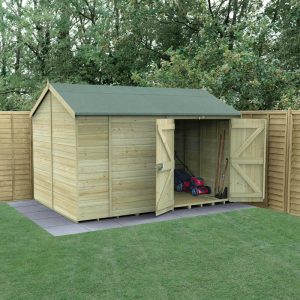 12' x 8' Forest Timberdale 25yr Guarantee Tongue & Groove Pressure Treated Windowless Double Door Reverse Apex Shed (3.65m x 2.52m) by Buy Sheds Direct