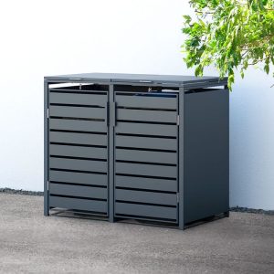 Trimetals Double 240L Anthracite Metal Wheelie Bin Store (1.32m x 0.80m) by Buy Sheds Direct
