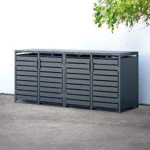 Trimetals Quad 240L Anthracite Metal Wheelie Bin Store (2.64m x 0.80m) by Buy Sheds Direct