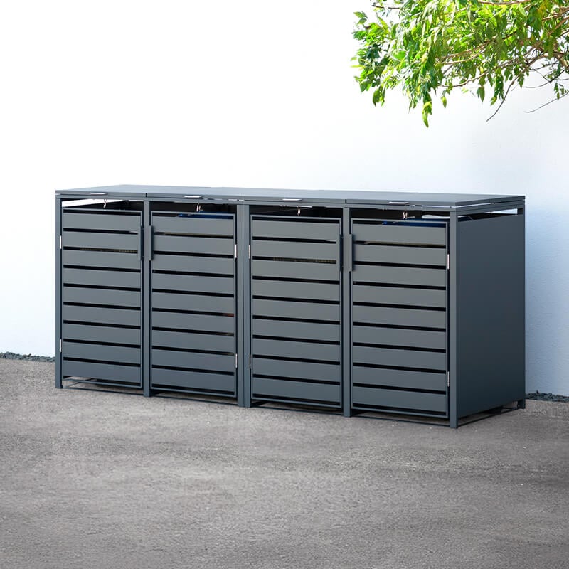Trimetals Quad 240L Anthracite Metal Wheelie Bin Store (2.64m x 0.80m) by Buy Sheds Direct