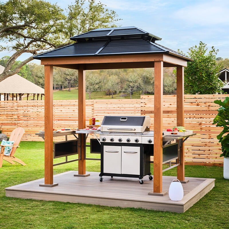 8' x 6' Trimetals Sojag Maui Wood Effect BBQ Garden Gazebo (2.49m x 1.78m) by Buy Sheds Direct