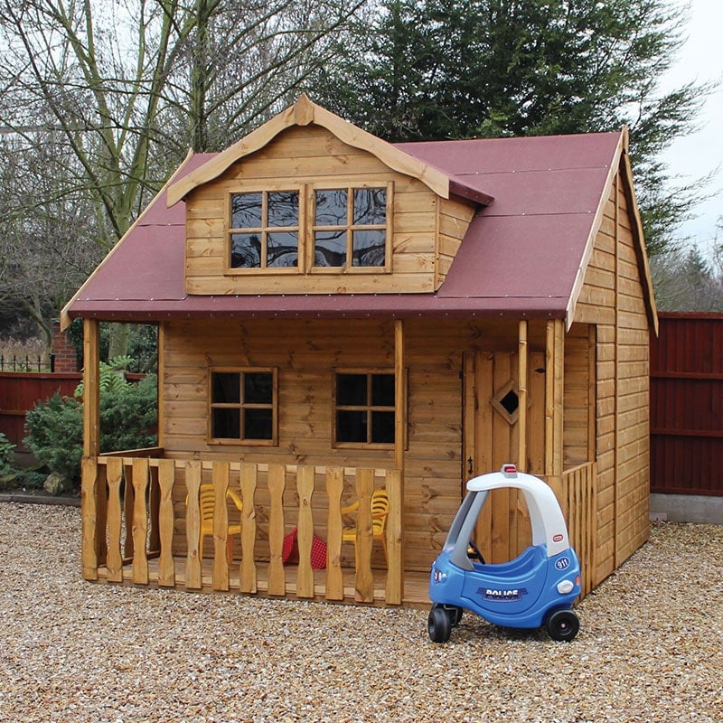 10' x 10' Traditional Swiss Cottage 2 Storey Kids Playhouse With Veranda by Buy Sheds Direct