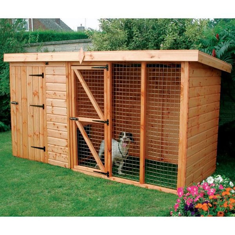 10' x 4' Traditional Pent Wooden Dog Kennel 6' Run - Pet House (3.05x1.22m) by Buy Sheds Direct