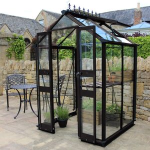 4' x 4' Halls Cotswold Birdlip Small Greenhouse in Black with Toughened Glass (1.47m x 1.32m) by Buy Sheds Direct